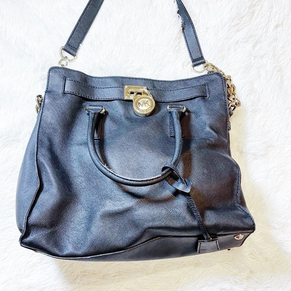 Michael Kors Hamilton Tote Bag Black Leather Gold - Picture 8 of 12